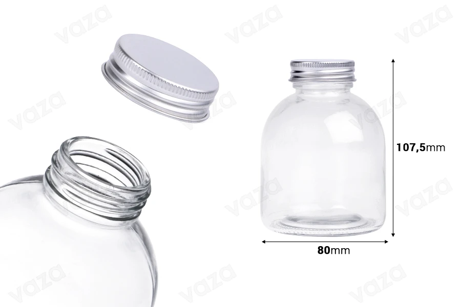 Shishe qelqi 300 ml transparente me kapak alumini - 6 copë-imazh_dimensione