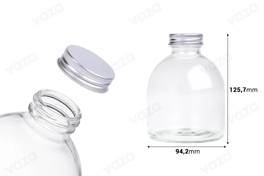 Flacon en verre 500 ml transparent avec bouchon en aluminium - 6 pcs-photo_dimensions