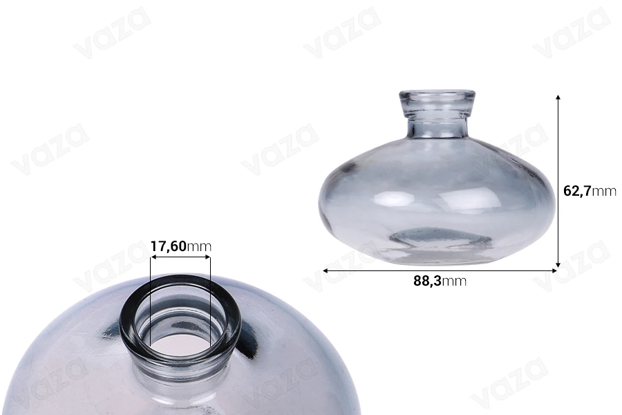 Γυάλινο μπουκάλι 120 ml σε γκρι χρώμα για αρωματικό χώρου-εικόνα_διαστάσεις