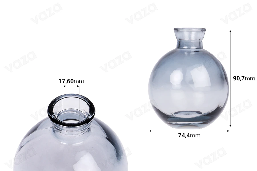 Γυάλινο μπουκάλι 160 ml σε γκρι χρώμα για αρωματικό χώρου-εικόνα_διαστάσεις
