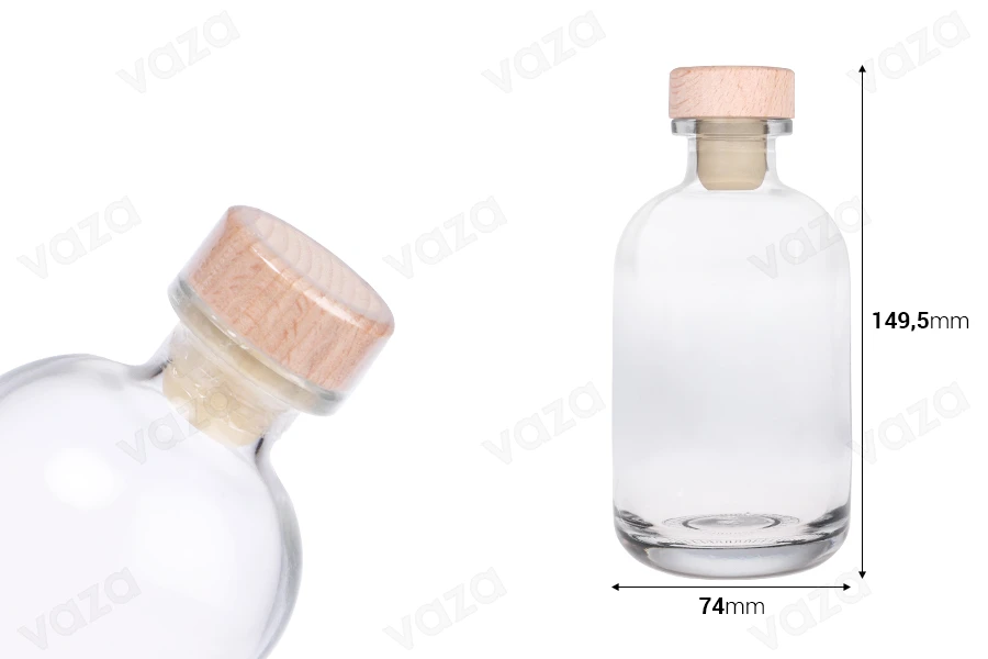 Flacon en verre de 250 ml avec bouchon et capsule-photo_dimensions