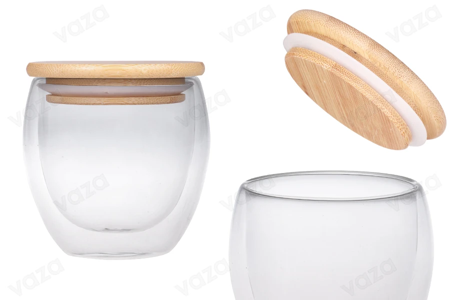 Γυάλινο βάζο 250 ml διπλού τοιχώματος με καπάκι bamboo Γυάλινο βάζο 250 ml διπλού τοιχώματος με καπάκι bamboo-εικόνα_προϊοντική