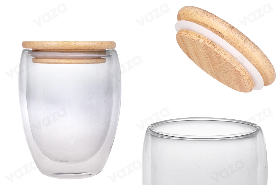 Pot en verre 350 ml double paroi avec couvercle en bambou Pot en verre 350 ml double paroi avec couvercle en bambou-photo_produit