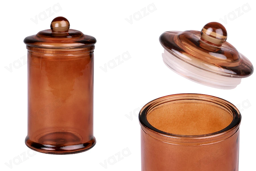 Γυάλινο βάζο 350 ml καραμελέ με γυάλινο καπάκι με αεροστεγές κλείσιμο-εικόνα_προϊοντική