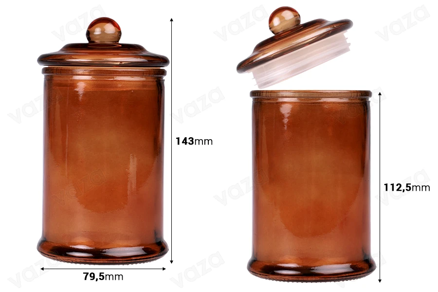 Γυάλινο βάζο 350 ml καραμελέ με γυάλινο καπάκι με αεροστεγές κλείσιμο-εικόνα_διαστάσεις
