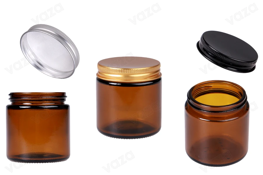 Glasgefäß 100ml Karamell mit Aluminiumdeckel und Inneneinsatz – 6 Stück Glasgefäß 100ml Karamell mit Aluminiumdeckel und Inneneinsatz – 6 Stück-εικόνα_προϊοντική