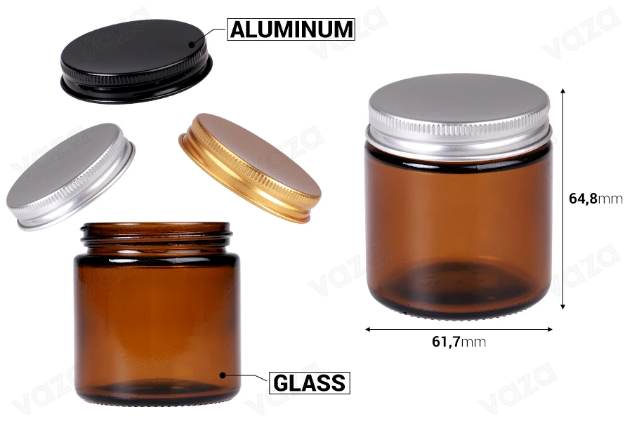 Glasgefäß 100ml Karamell mit Aluminiumdeckel und Inneneinsatz – 6 Stück Glasgefäß 100ml Karamell mit Aluminiumdeckel und Inneneinsatz – 6 Stück-εικόνα_σύνθεση