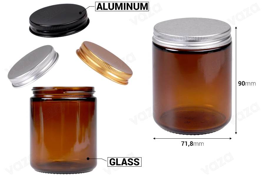 Glass jar 250 ml amber with aluminum cap and inner liner - 6 pcs-image_dimensions
