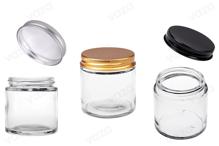 Barattolo di vetro 100 ml trasparente con coperchio in alluminio e fodera interna - 6 pz-immagine_prodotto