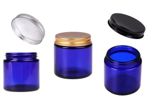 Pot en verre 100 ml bleu avec couvercle en aluminium et doublure intérieure - 6 pcs-1