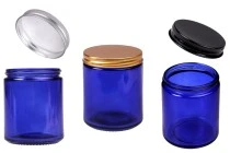 Pot en verre 250 ml bleu avec couvercle en aluminium et doublure intérieure - 6 pcs