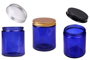 Pot en verre 250 ml bleu avec couvercle en aluminium et doublure intérieure - 6 pcs-1