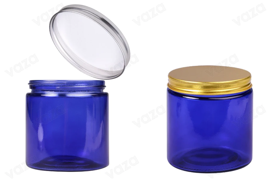 Γυάλινο βάζο 500 ml μπλε με καπάκι αλουμινίου και εσωτερικό liner - 6 τμχ-εικόνα_προϊοντική