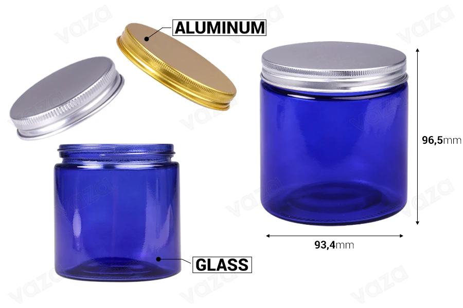 Γυάλινο βάζο 500 ml μπλε με καπάκι αλουμινίου και εσωτερικό liner - 6 τμχ-εικόνα_διαστάσεις