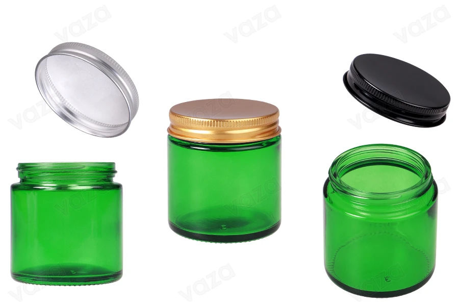 Barattolo di vetro 100 ml verde con coperchio in alluminio e fodera interna - 6 pz-immagine_prodotto