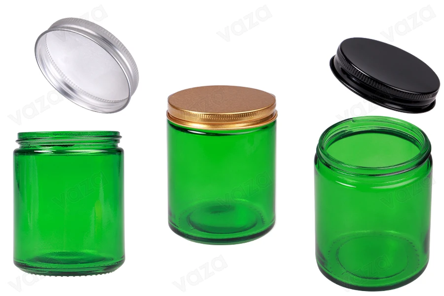 Γυάλινο βάζο 250 ml πράσινο με καπάκι αλουμινίου και εσωτερικό liner - 6 τμχ-εικόνα_προϊοντική