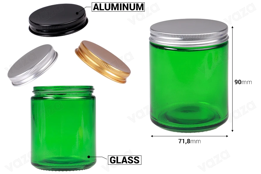 Γυάλινο βάζο 250 ml πράσινο με καπάκι αλουμινίου και εσωτερικό liner - 6 τμχ-εικόνα_διαστάσεις