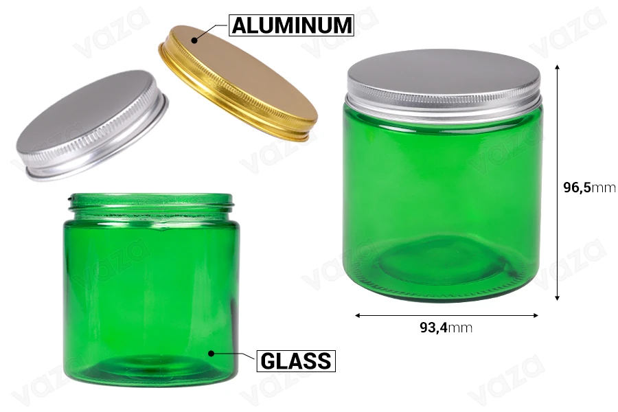 Glass jar 500 ml green with aluminum lid and inner liner - 6 pcs Glass jar 500 ml green with aluminum lid and inner liner - 6 pcs-image_dimensions