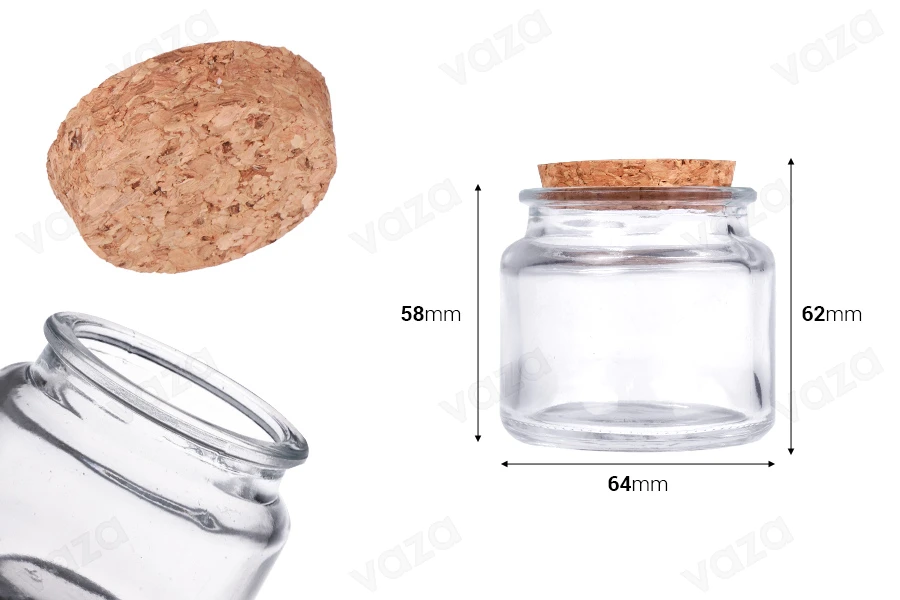Transparentes Glasgefäß 100ml mit Naturkorken-bildabmessungen
