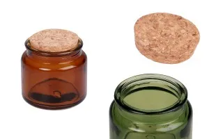 Pot en verre 100 ml caramel ou vert avec liège naturel-1