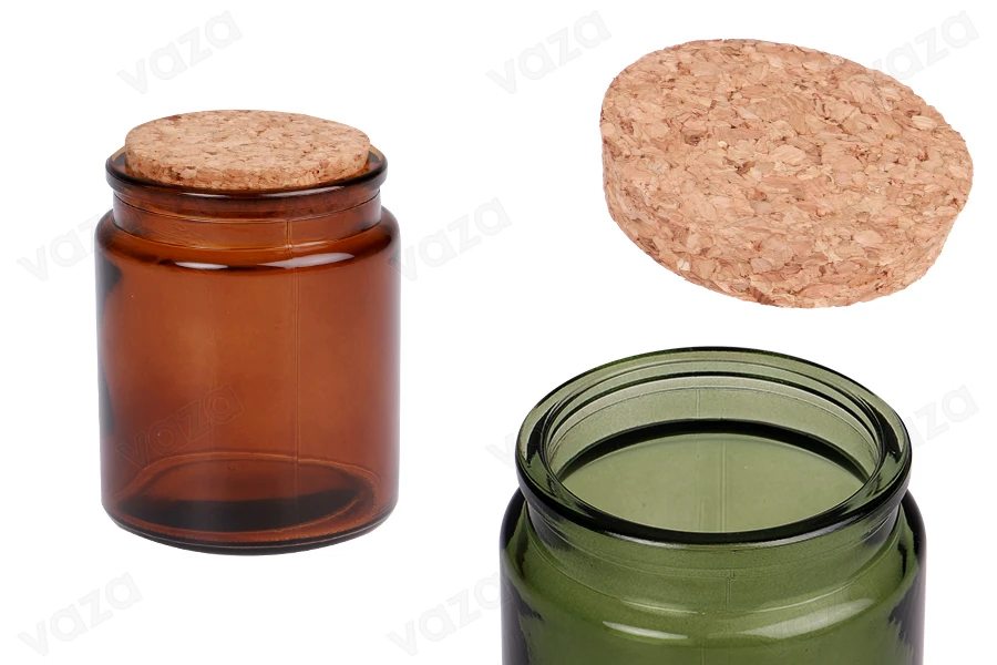 Vaso in vetro da 200 ml caramello o verde con tappo in sughero naturale-εικόνα_προϊοντική