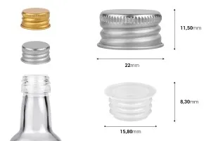 Bouchon en aluminium avec joint en plastique de couleur or mat ou argent mat pour bouteilles 1078-12-40-99-2