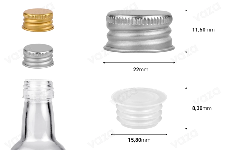 Aluminiumkappe mit Kunststoffstopfen in der Farbe Mattgold oder Mattsilber für Flaschen 1078-12-40-99-bildabmessungen