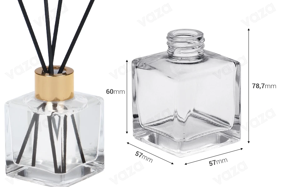 Glass bottle 100 ml (PP28) square suitable for room fragrance-image_dimensions