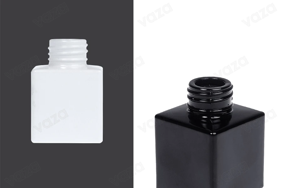 Γυάλινο μπουκάλι 50 ml (PP28) τετράγωνο σε λευκό ή μαύρο χρώμα κατάλληλο για αρωματικό χώρου-εικόνα_προϊοντική