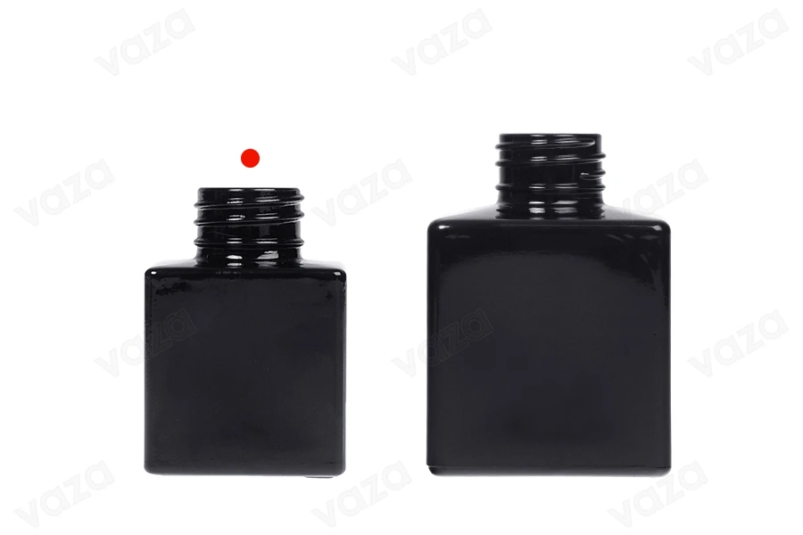Γυάλινο μπουκάλι 50 ml (PP28) τετράγωνο σε λευκό ή μαύρο χρώμα κατάλληλο για αρωματικό χώρου-εικόνα_σύνθεση