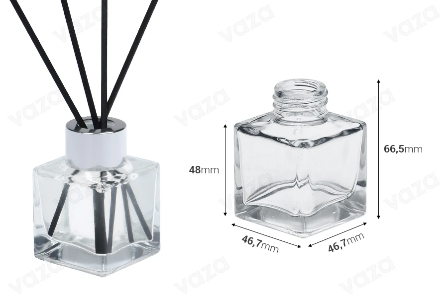 Γυάλινο μπουκάλι 50 ml (PP28) τετράγωνο κατάλληλο για αρωματικό χώρου-εικόνα_διαστάσεις