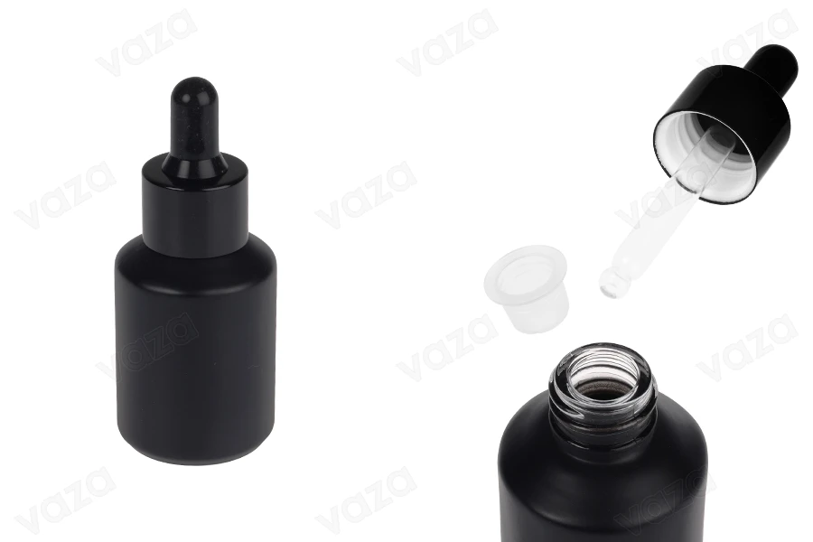 Γυάλινο μαύρο ματ μπουκαλάκι 30 ml με μαύρο σταγονόμετρο για serum Γυάλινο μαύρο ματ μπουκαλάκι 30 ml με μαύρο σταγονόμετρο για serum-εικόνα_προϊοντική
