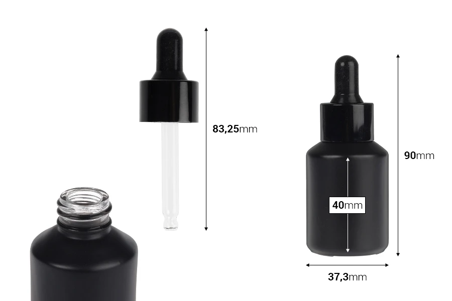 Γυάλινο μαύρο ματ μπουκαλάκι 30 ml με μαύρο σταγονόμετρο για serum Γυάλινο μαύρο ματ μπουκαλάκι 30 ml με μαύρο σταγονόμετρο για serum