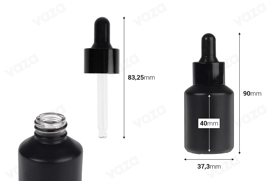 Γυάλινο μαύρο ματ μπουκαλάκι 30 ml με μαύρο σταγονόμετρο για serum Γυάλινο μαύρο ματ μπουκαλάκι 30 ml με μαύρο σταγονόμετρο για serum-εικόνα_διαστάσεις