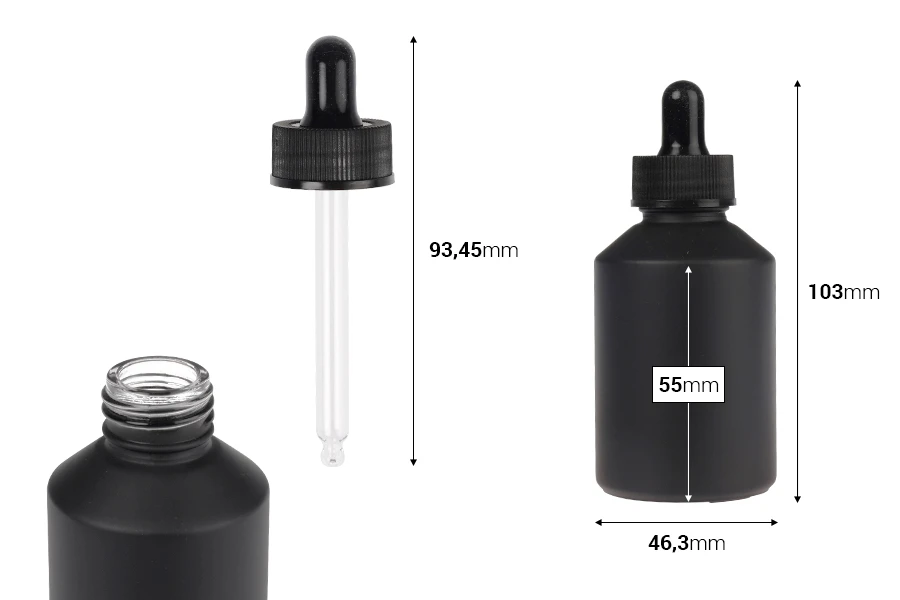 60 ml matte black glass bottle with black dropper for serum 60 ml matte black glass bottle with black dropper for serum