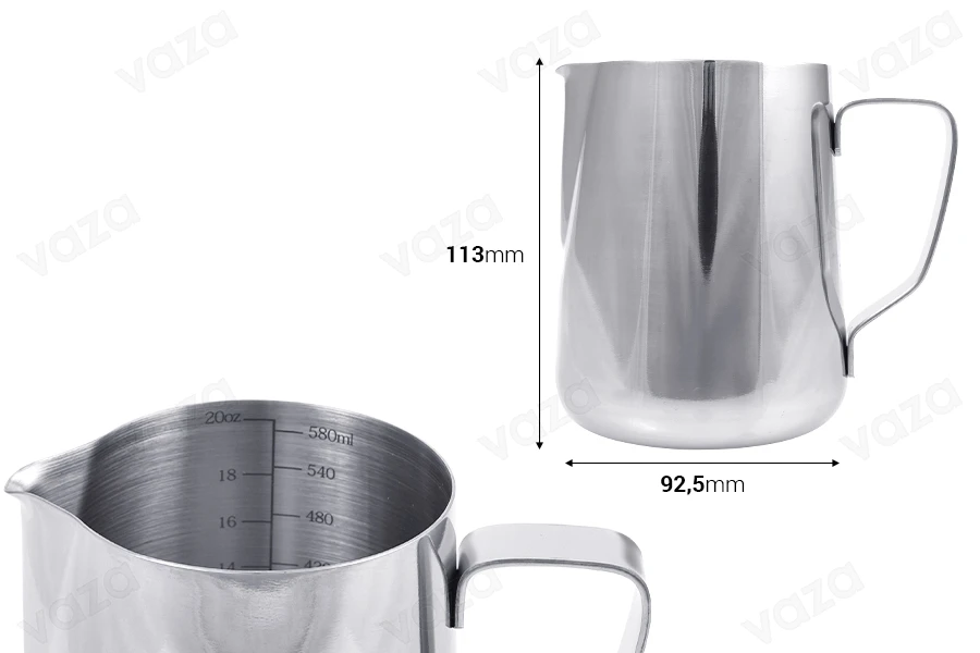 Σκεύος ανοξείδωτο (inox) 580 ml με διαβάθμιση και χερούλι-εικόνα_διαστάσεις