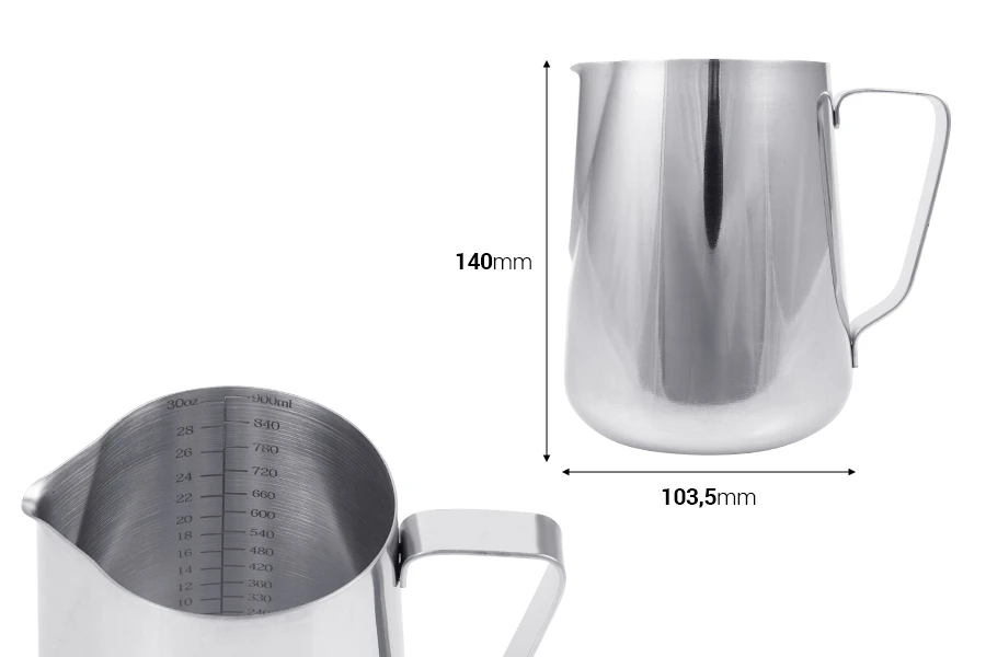 Ustensile en acier inoxydable (inox) 900 ml avec graduation et poignée Ustensile en acier inoxydable (inox) 900 ml avec graduation et poignée