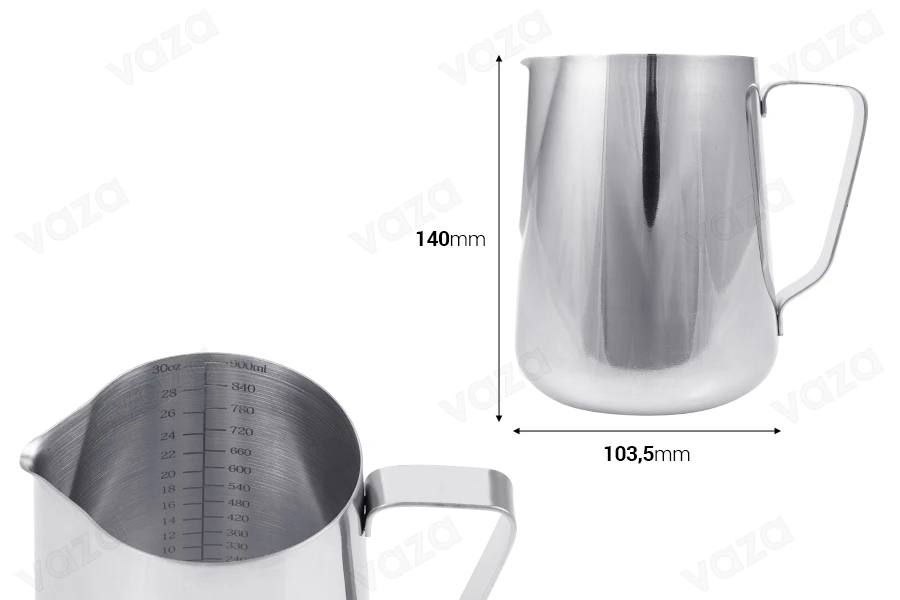Stainless steel vessel (inox) 900 ml with graduation and handle-εικόνα_διαστάσεις