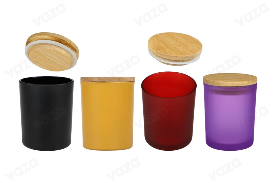 Pot en verre de 200 ml avec couvercle en bambou et élastique pour bougie-photo_produit