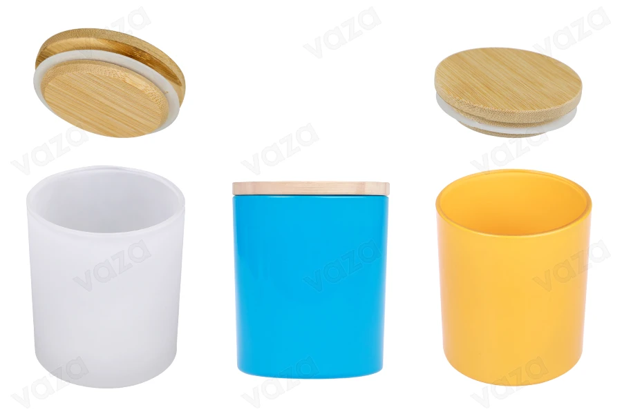 Βάζο γυάλινο 80x90 mm (300ml) με ξύλινο καπάκι και λάστιχο-εικόνα_σύνθεση