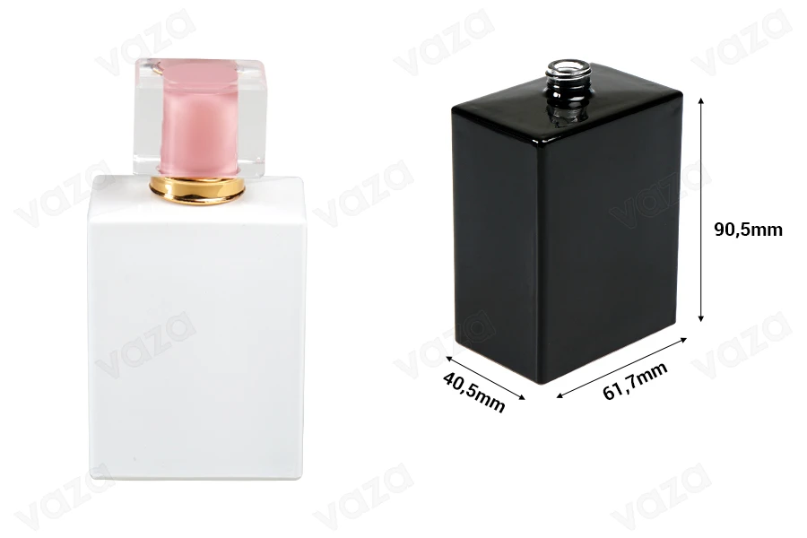 Luxuriöse Glasparfümflasche 100 ml (15/400) in rechteckiger Form in weißer oder schwarzer Farbe Luxuriöse Glasparfümflasche 100 ml (15/400) in rechteckiger Form in weißer oder schwarzer Farbe-bildabmessungen