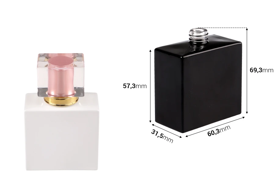 Γυάλινη φιάλη αρωμάτων 50ml (15/400) σε ορθογώνιο σχήμα μαύρο ή λευκό χρώμα