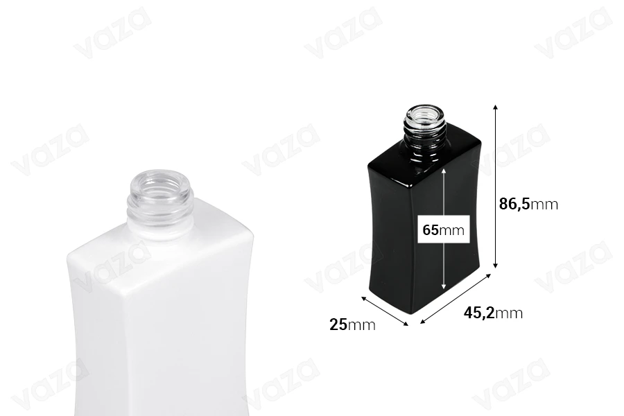Γυάλινη φιάλη αρωματοποιίας 30 ml ορθογώνια σε μαύρο ή λευκό χρώμα (18/415)	-εικόνα_διαστάσεις