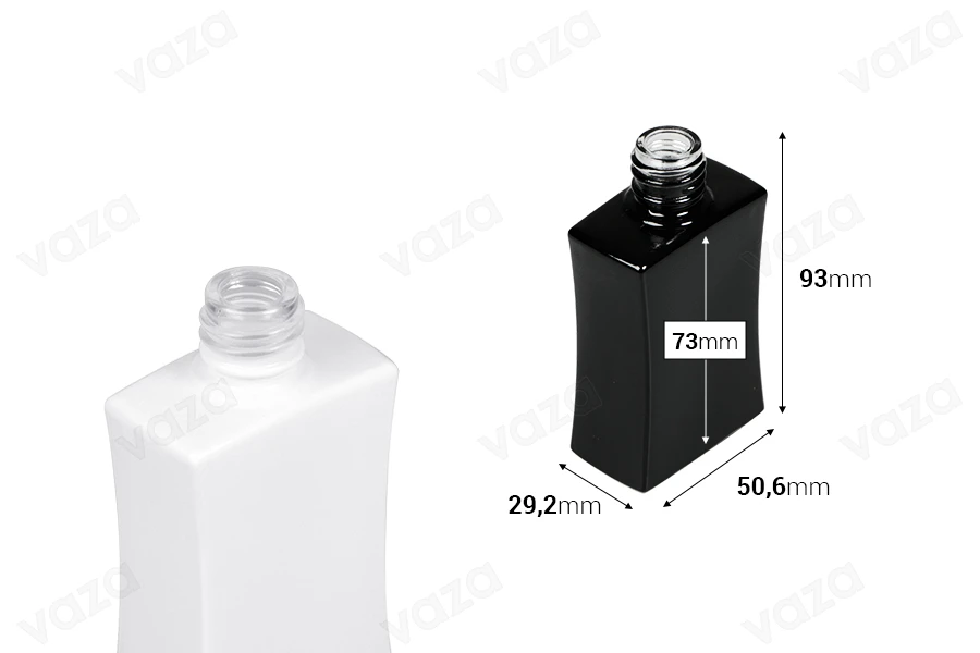 Flacon de parfum rectangulaire en verre (18/415) de 50 ml, de couleur noir ou blanc Flacon de parfum rectangulaire en verre (18/415) de 50 ml, de couleur noir ou blanc-photo_dimensions