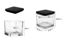 Γυάλινο διακοσμητικό τετράγωνο βάζο 130 ml 60x60x60 mm με ξύλινο καπάκι για κερί Γυάλινο διακοσμητικό τετράγωνο βάζο 130 ml 60x60x60 mm με ξύλινο καπάκι για κερί
