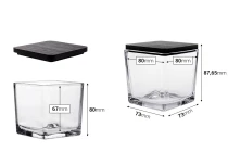 Γυάλινο διακοσμητικό τετράγωνο βάζο 320 ml 80x80x80 mm με ξύλινο καπάκι για κερί Γυάλινο διακοσμητικό τετράγωνο βάζο 320 ml 80x80x80 mm με ξύλινο καπάκι για κερί