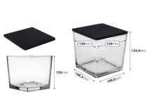 Quadratische dekorative Glasvase 120x120x120 mm mit Holzdeckel für Kerzen Quadratische dekorative Glasvase 120x120x120 mm mit Holzdeckel für Kerzen