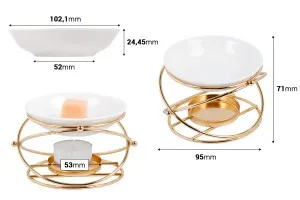 Brûleur en métal de forme ronde avec base en céramique pour fondants de cire et huiles-2