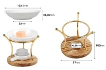 Metallbrenner in runder Form mit Holzsockel und Keramiklöffel für Teelicht, für Duftwachse und Öle Metallbrenner in runder Form mit Holzsockel und Keramiklöffel für Teelicht, für Duftwachse und Öle