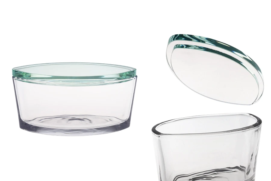 Glass candle jar 790 ml in gondola shape with glass cap Glass candle jar 790 ml in gondola shape with glass cap